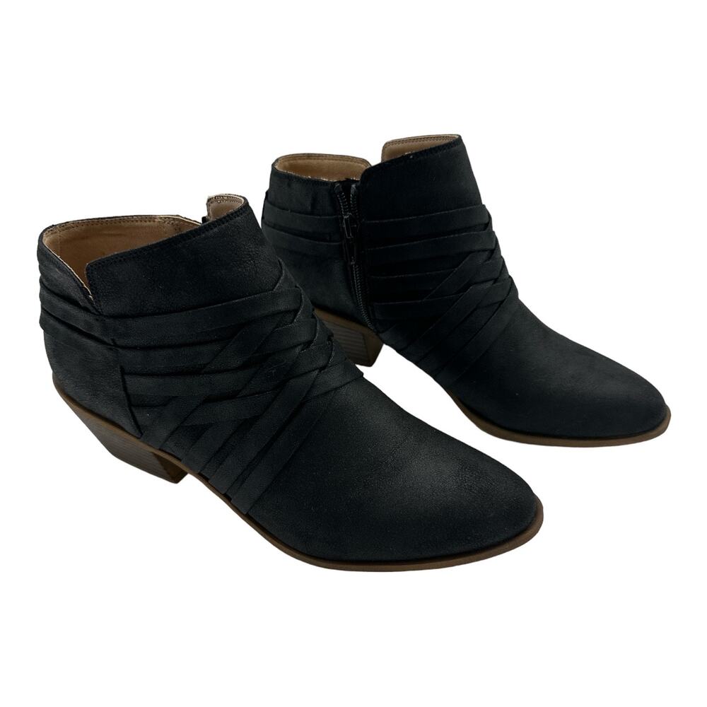 Women's Black Suede Ankle Boots with Wrap Detail